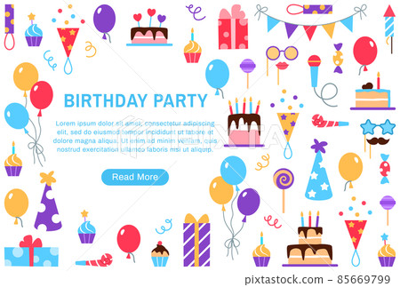 Birthday party web page template with button... - Stock Illustration ...