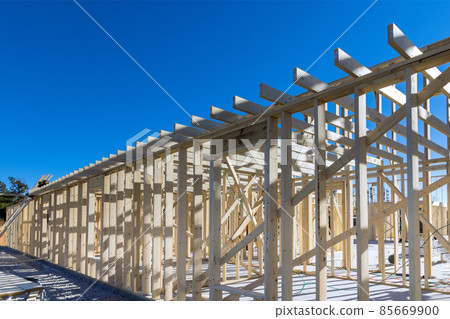 New housing under construction of beams stick framing building 85669900