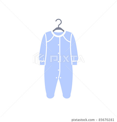 Baby romper flat icon isolated on white background. Blue color newborn girl and boy bodysuit clothing on hanger. Element design for baby store design. Beautiful kids onesie fashion illustration 85670281