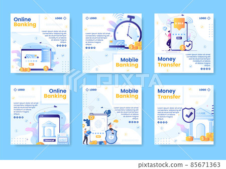 Online E-Banking App, Wallet or Bank Credit Card Post Template Flat Illustration Editable of Square Background for Transfer and Payment Social Media 85671363