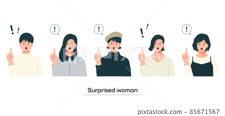 Illustration set of a woman with a surprised expression Illustration set of a woman with a surprised expression 85671567