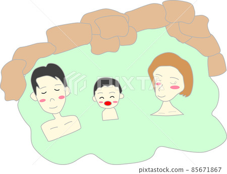 Illustration material of family soaking in hot spring 85671867