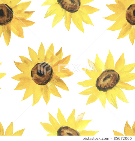 Watercolor seamless pattern with bright yellow sunflowers and green leaves Watercolor seamless pattern with bright yellow sunflowers and green leaves 85672060