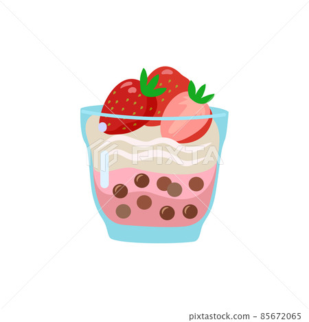 Bubble tea cup isolated on white background. Cartoon glass with milk shake. Asian food desert Bubble tea cup isolated on white background. Cartoon glass with milk shake. Asian food desert 85672065