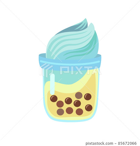 Bubble tea cup isolated on white background. Cartoon glass with milk shake. Asian food desert Bubble tea cup isolated on white background. Cartoon glass with milk shake. Asian food desert 85672066