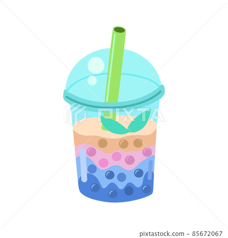 Bubble tea cup isolated on white background. Cartoon glass with milk shake. Asian food desert Bubble tea cup isolated on white background. Cartoon glass with milk shake. Asian food desert 85672067
