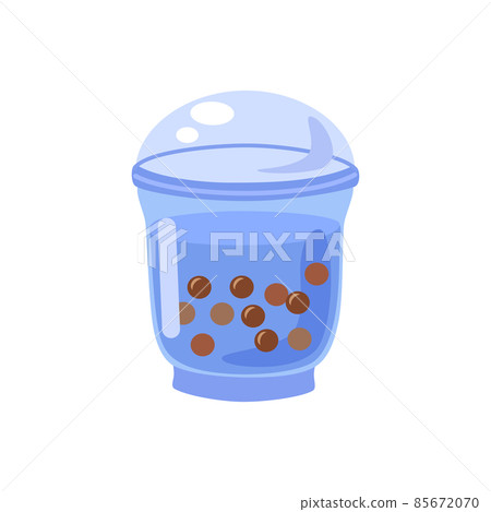 Bubble tea cup isolated on white background. Cartoon glass with milk shake. Asian food desert Bubble tea cup isolated on white background. Cartoon glass with milk shake. Asian food desert 85672070