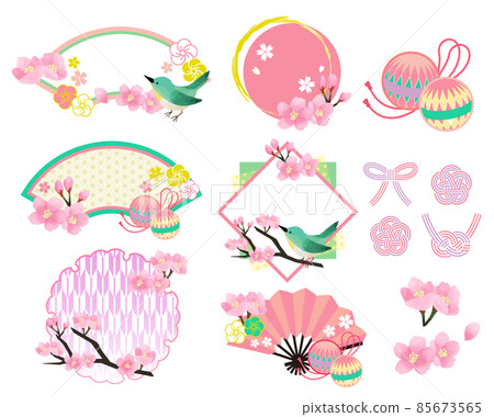 Gorgeous and cute spring Hinamatsuri frame vector illustration material / frame / ribbon / headline / Hinamatsuri 85673565