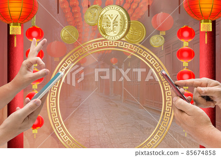 The digital hongbao in chinese new year. .distribute money to family. 3D rendering, The digital hongbao in chinese new year. .distribute money to family. 3D rendering, 85674858