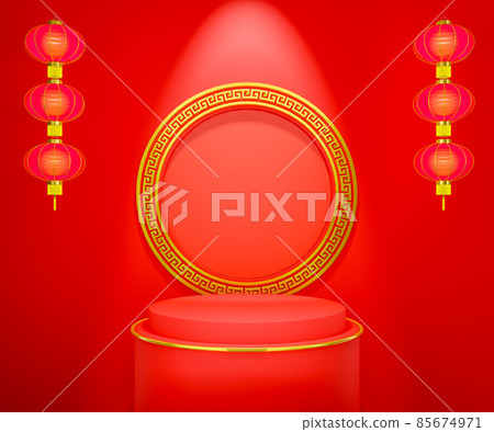 Podium and background chinese pattern for product presentation, Chinese new year, Chinese Festivals, 3D rendering Podium and background chinese pattern for product presentation, Chinese new year, Chinese Festivals, 3D rendering 85674971