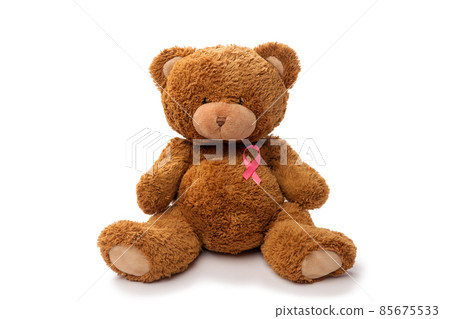 teddy bear with breast cancer awareness ribbon 85675533