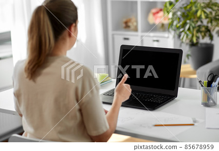 student woman with laptop and drawing at home student woman with laptop and drawing at home 85678959