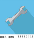 Repair service icon. Gray wrench on blue with shadow icon concept. Repair logo 85682448