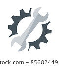 Repair service icon. Black cog and blue wrench icon concept. Repair logo 85682449
