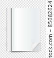 Realistic blank open magazine with rolled white paper pages on transparent background 85682624
