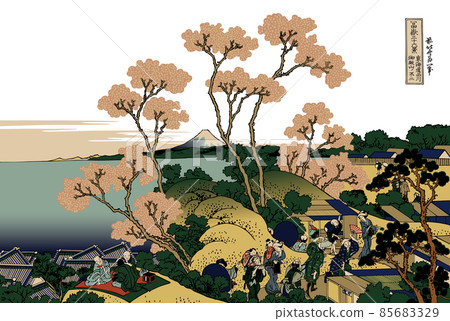 Katsushika Hokusai image Tokaido Shinagawa Gotenyama no Fuji White background with title Katsushika Hokusai image Tokaido Shinagawa Gotenyama no Fuji White background with title 85683329