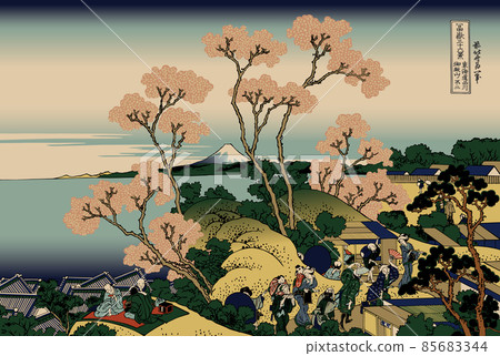 Katsushika Hokusai image Tokaido Shinagawa Gotenyama no Fuji with title 85683344
