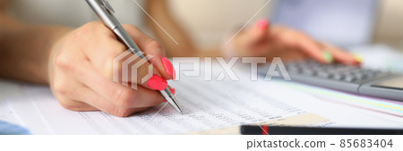Clever woman with bright manicure Clever woman with bright manicure 85683404