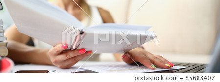 Smiling lady and work Smiling lady and work 85683407
