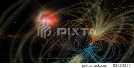 Electromagnetic fields around the Earth and the Sun. Elements of this image furnished by NASA. 85683855