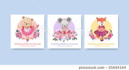 Banner template with Fairy ballerinas animals concept,watercolor style Banner template with Fairy ballerinas animals concept,watercolor style 85684164