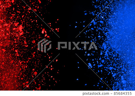 Blue and Red color powder explosion on black background. Colored cloud. Colorful dust explode. Paint Holi. Blue and Red color powder explosion on black background. Colored cloud. Colorful dust explode. Paint Holi. 85684355