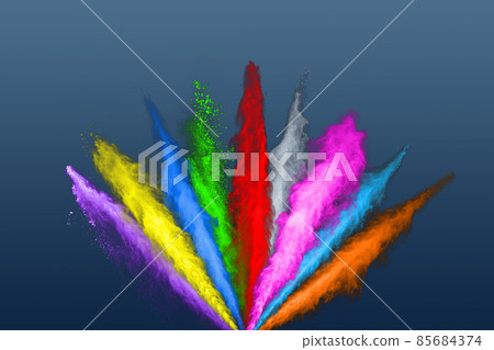abstract colored dust explosion on a blue background abstract colored dust explosion on a blue background 85684374