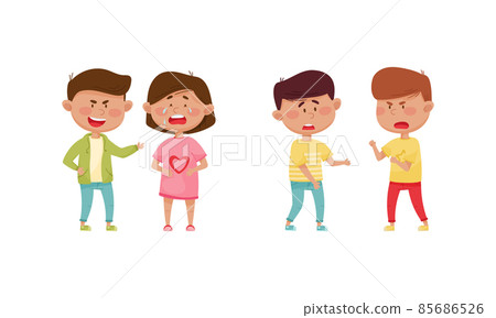Warring Boywith Offensive Behavior Insulting Crying Girl Agemate Vector Set Warring Boywith Offensive Behavior Insulting Crying Girl Agemate Vector Set 85686526