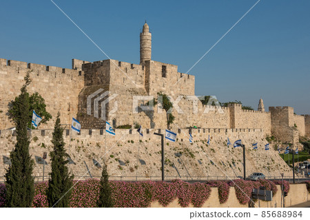 Tower of David and Jaffa gate in ancient Jerusalem, Israel 85688984