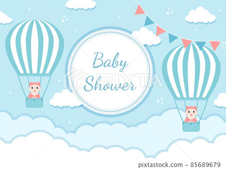 Baby Shower Little Boy or Girl with Cute Design Toys and Accessories Newborn Babies Background Illustration for Invitation and Greeting Cards 85689679