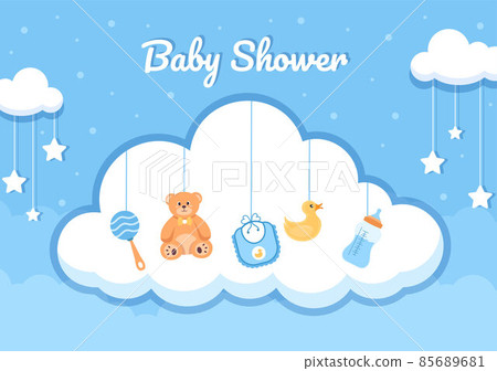 Baby Shower Little Boy or Girl with Cute Design Toys and Accessories Newborn Babies Background Illustration for Invitation and Greeting Cards Baby Shower Little Boy or Girl with Cute Design Toys and Accessories Newborn Babies Background Illustration for Invitation and Greeting Cards 85689681