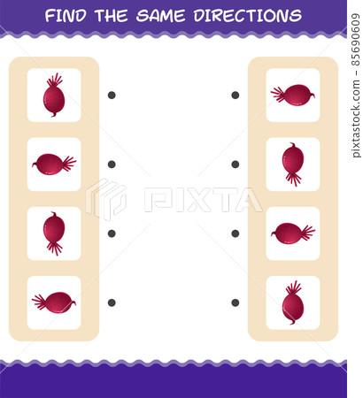 Match the same directions of beet. Matching game. Educational game for pre shool years kids and toddlers Match the same directions of beet. Matching game. Educational game for pre shool years kids and toddlers 85690609