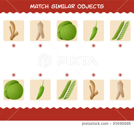 Match similar of cartoon vegetables. Matching game. Educational game for pre shool years kids and toddlers Match similar of cartoon vegetables. Matching game. Educational game for pre shool years kids and toddlers 85690886