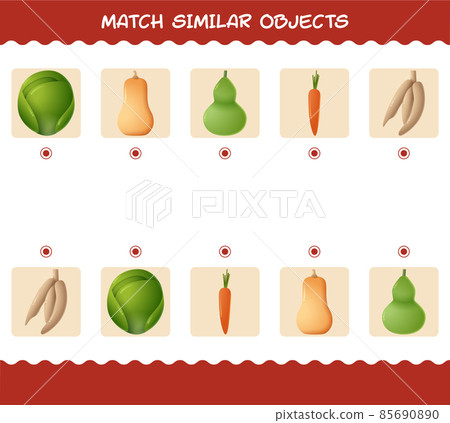 Match similar of cartoon vegetables. Matching game. Educational game for pre shool years kids and toddlers Match similar of cartoon vegetables. Matching game. Educational game for pre shool years kids and toddlers 85690890