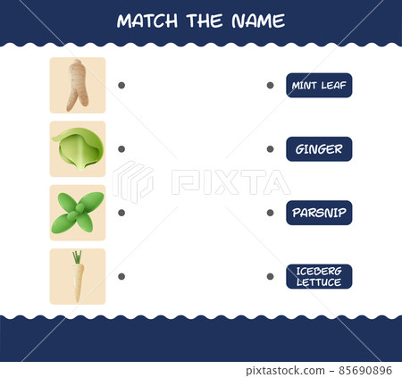 Match the name of cartoon vegetables. Matching game. Educational game for pre shool years kids and toddlers Match the name of cartoon vegetables. Matching game. Educational game for pre shool years kids and toddlers 85690896