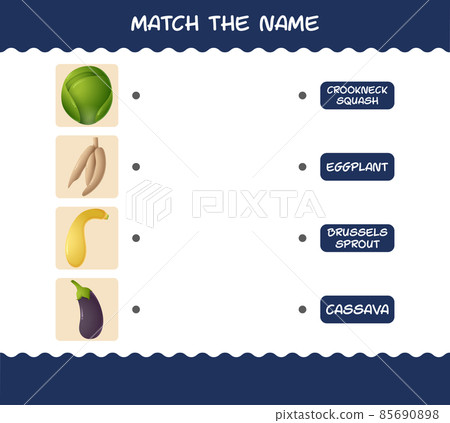 Match the name of cartoon vegetables. Matching game. Educational game for pre shool years kids and toddlers Match the name of cartoon vegetables. Matching game. Educational game for pre shool years kids and toddlers 85690898