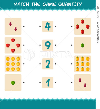Match the same quantity of vegetables. Counting game. Educational game for pre shool years kids and toddlers Match the same quantity of vegetables. Counting game. Educational game for pre shool years kids and toddlers 85691040