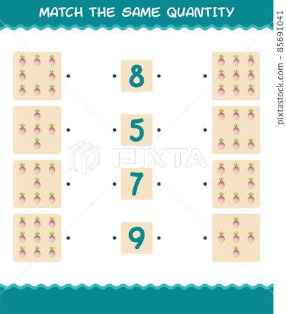 Match the same quantity of turnip. Counting game. Educational game for pre shool years kids and toddlers 85691041