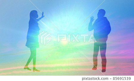 Male and female silhouettes with air high five Male and female silhouettes with air high five 85691539