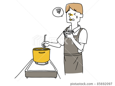 A young man who failed to cook a warm hand-drawn figure illustration vector on a white background 85692097