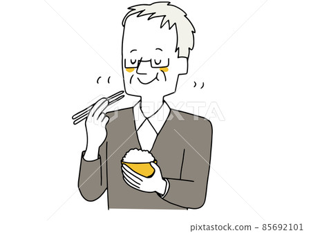 An elderly man who chews well and eats a warm hand-drawn portrait illustration vector on a white background 85692101
