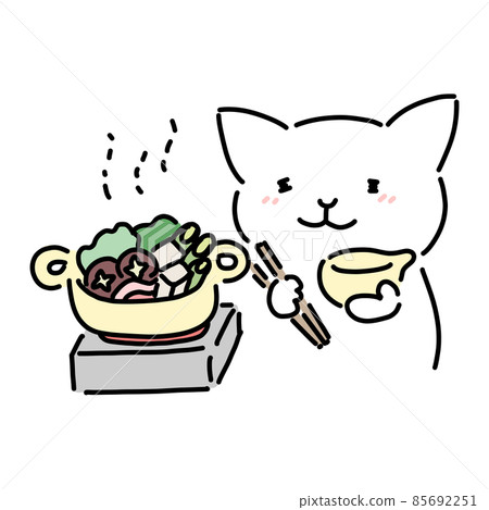 一隻貓吃鍋的鬆散插圖 85692251