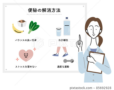 Female doctor explaining how to relieve constipation (Japanese ver.) 85692928