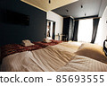 Hotel room. Wood finish. Beautiful interior with big window 85693555