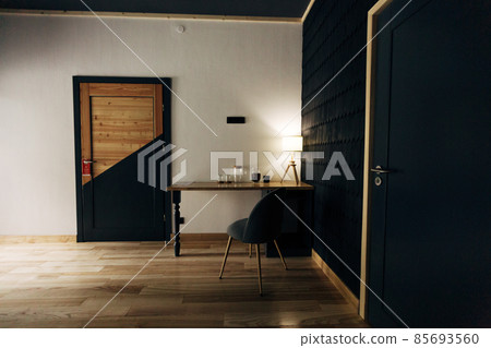 Hotel room. Wood finish. Beautiful interior with wooden doors 85693560