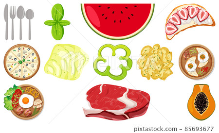 Collection of food ingredients on white background 85693677