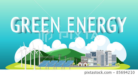 Green energy generated by wind turbine and solar panel Green energy generated by wind turbine and solar panel 85694210