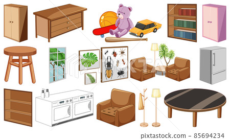 Set of interior furniture and decorations 85694234