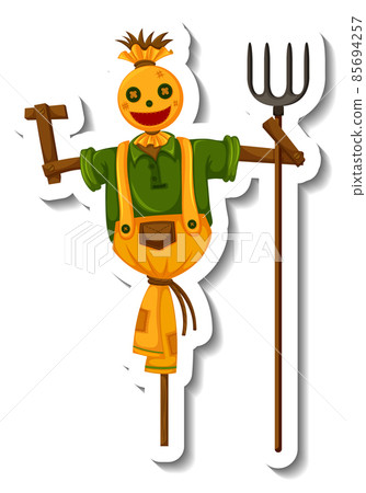 Scarecrow holding rake in cartoon style 85694257