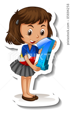 Student girl holding number seven 85694258